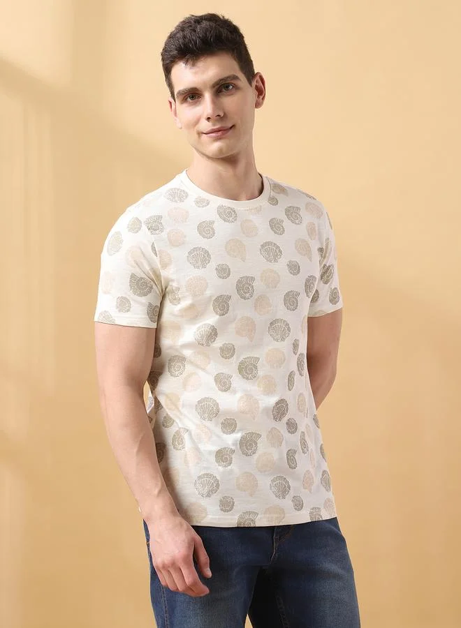 Dennis Lingo Men's Marshmallow 100% Cotton Printed Regular Fit T-Shirt