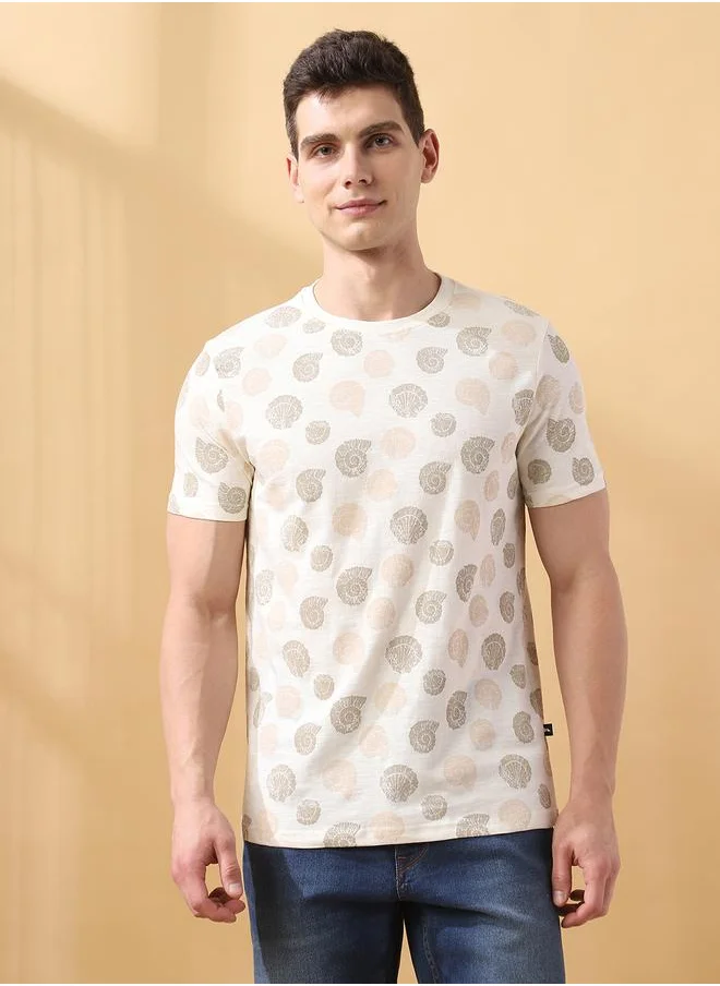 Dennis Lingo Marshmallow 100% cotton slub jersey Printed Pattern Regular Fit T-Shirts for Men with Round Neck Neckline Half Sleeves Regular Length Upper Body Wear T-shirts Knitted Weave - Perfect for Lifestyle Occasions
