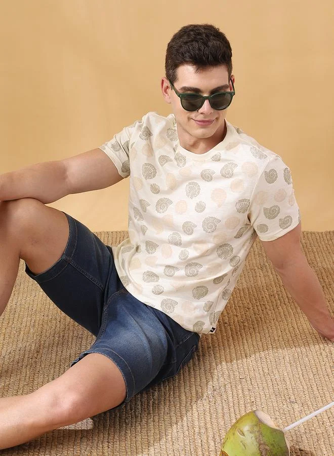 Dennis Lingo Men's Marshmallow 100% Cotton Printed Regular Fit T-Shirt