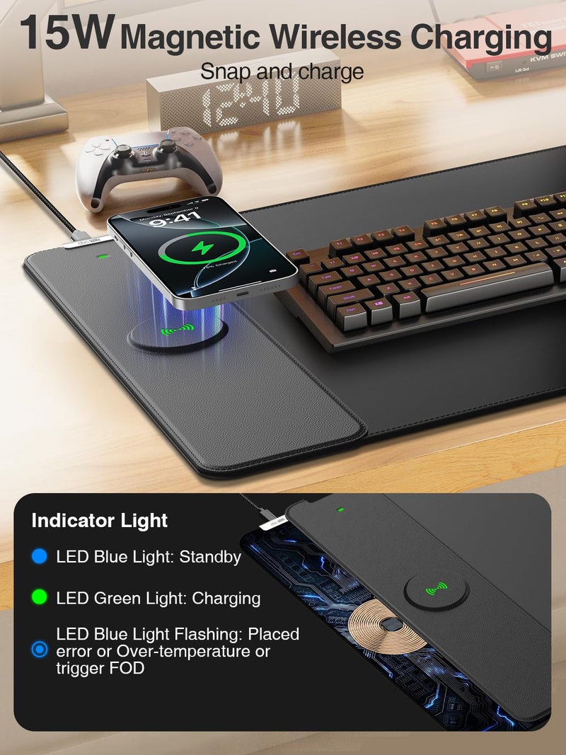 abc.mat 2-in-1 Mouse Pad with Magnetic Wireless Charging, Gaming Mouse Pad, 31.5"x15.8" Large Desk Mat for Laptop/Keyboard, Waterproof Smooth Surface, Non-Slip Base, No Adapter - Image 2
