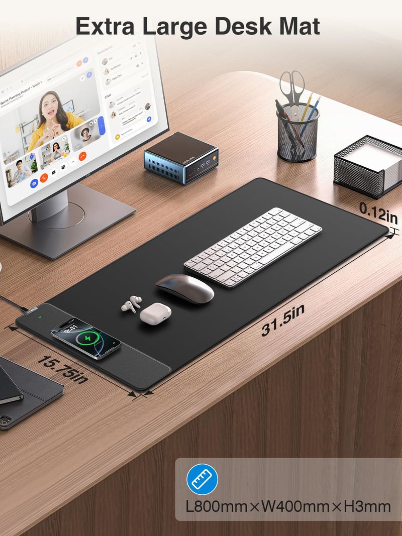 abc.mat 2-in-1 Mouse Pad with Magnetic Wireless Charging, Gaming Mouse Pad, 31.5"x15.8" Large Desk Mat for Laptop/Keyboard, Waterproof Smooth Surface, Non-Slip Base, No Adapter - Image 4