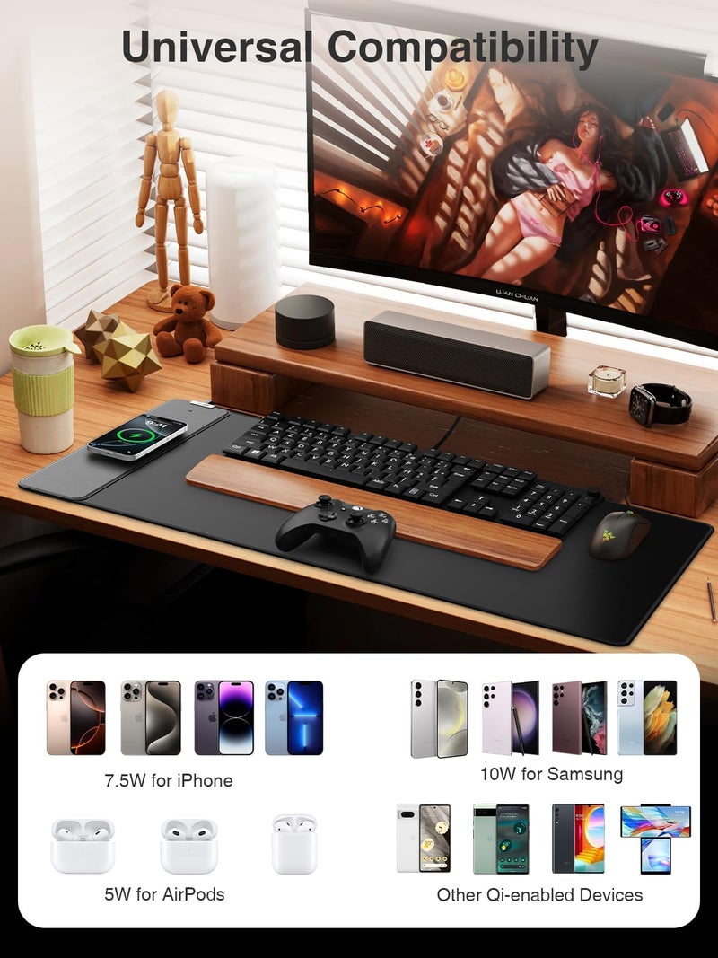 abc.mat 2-in-1 Mouse Pad with Magnetic Wireless Charging, Gaming Mouse Pad, 31.5"x15.8" Large Desk Mat for Laptop/Keyboard, Waterproof Smooth Surface, Non-Slip Base, No Adapter - Image 3