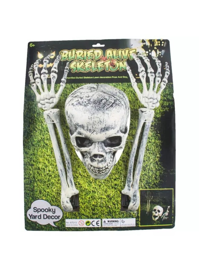 Loquat Decoration Horror Toy Skull Three-Piece Skull Head Ghost Hand Spoofs Trick Trick Man Props-Color:Skull Three Piece Set - Image 2