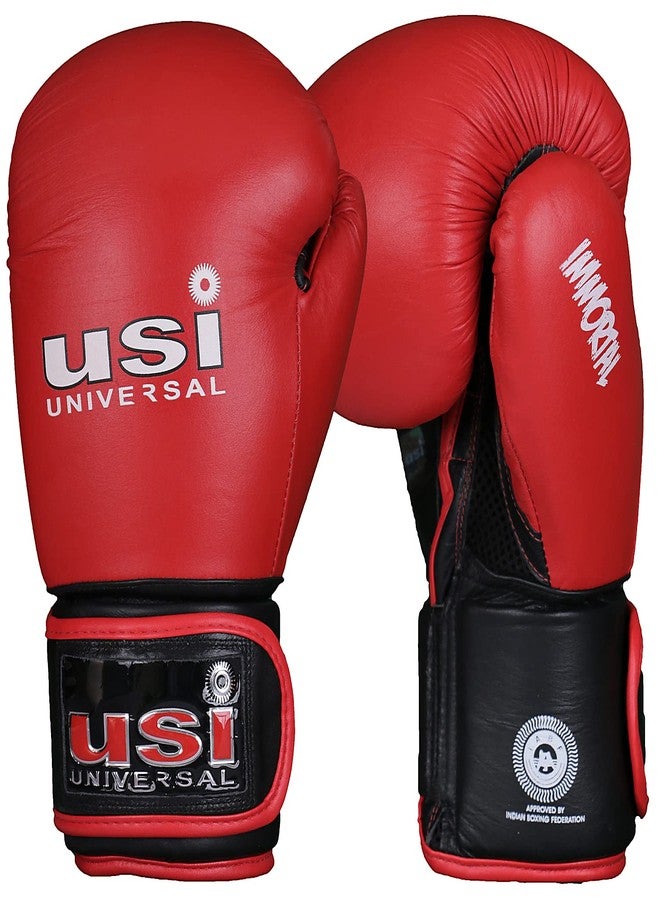 USI UNIVERSAL Boxing Gloves, 609M1 Red Immortal Safe Spar Gloves, Punching Bag Gloves For Boxing, Training, Top Grain Hide Leather, Foam Padding, Elastic Hook & Loop Wrap Around Strap (Size 16oz) - Image 1