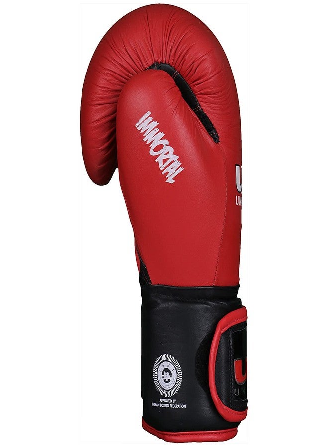 USI UNIVERSAL Boxing Gloves, 609M1 Red Immortal Safe Spar Gloves, Punching Bag Gloves For Boxing, Training, Top Grain Hide Leather, Foam Padding, Elastic Hook & Loop Wrap Around Strap (Size 16oz) - Image 3