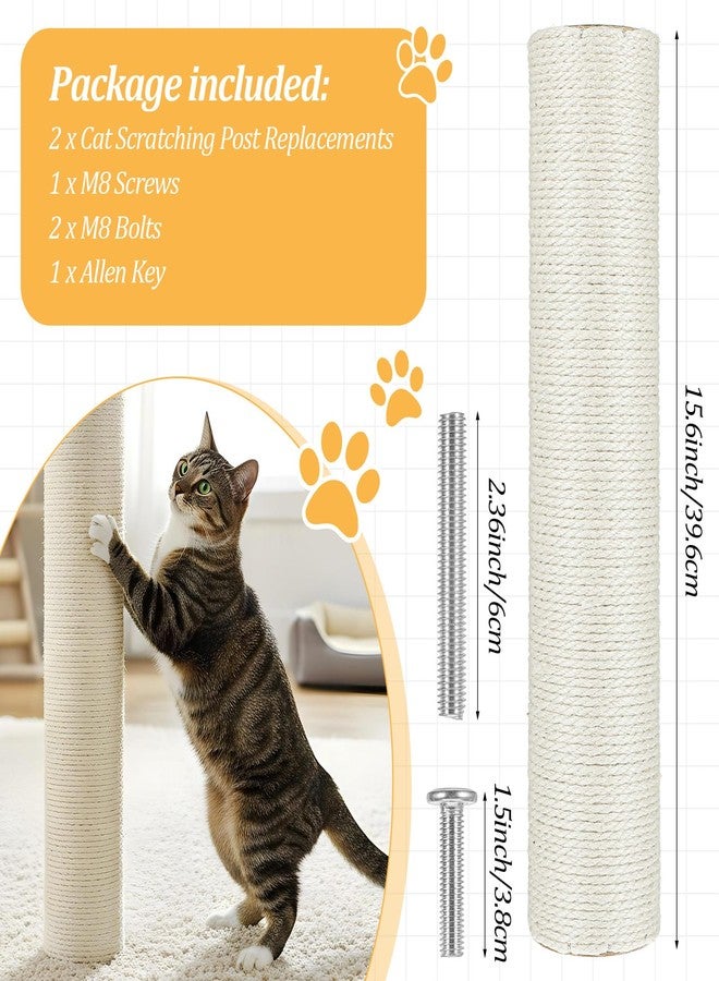 Caeuiciw 2 Pcs Cat Scratching Post Replacement, 15.7 x 3 Inch Sisal Pole Cat Tree Replacement Post with M8 Screws, Refill Scratcher Posts for Indoor Kitten Tree Tower Spare Cats Furniture Protector - Image 2