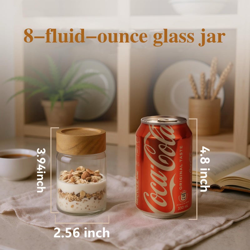 Zoaiirte 6pc 8 fl oz Glass Mason Jars with Acacia Wood Airtight Lids - Food Storage Container Set, Clear Stackable Leakproof Kitchen Canisters for Meal Prep/Snack Organization/Spice Storage - Image 2