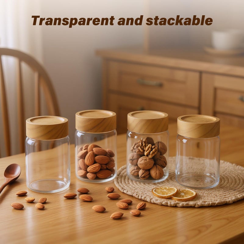 Zoaiirte 6pc 8 fl oz Glass Mason Jars with Acacia Wood Airtight Lids - Food Storage Container Set, Clear Stackable Leakproof Kitchen Canisters for Meal Prep/Snack Organization/Spice Storage - Image 5