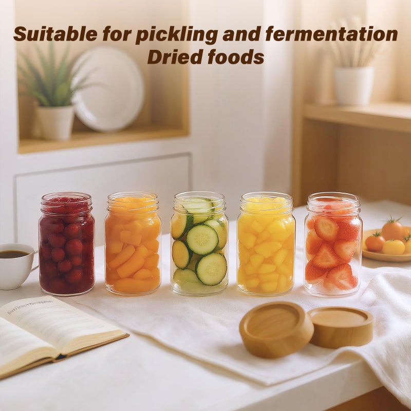 Zoaiirte 6pc 8 fl oz Glass Mason Jars with Acacia Wood Airtight Lids - Food Storage Container Set, Clear Stackable Leakproof Kitchen Canisters for Meal Prep/Snack Organization/Spice Storage - Image 3