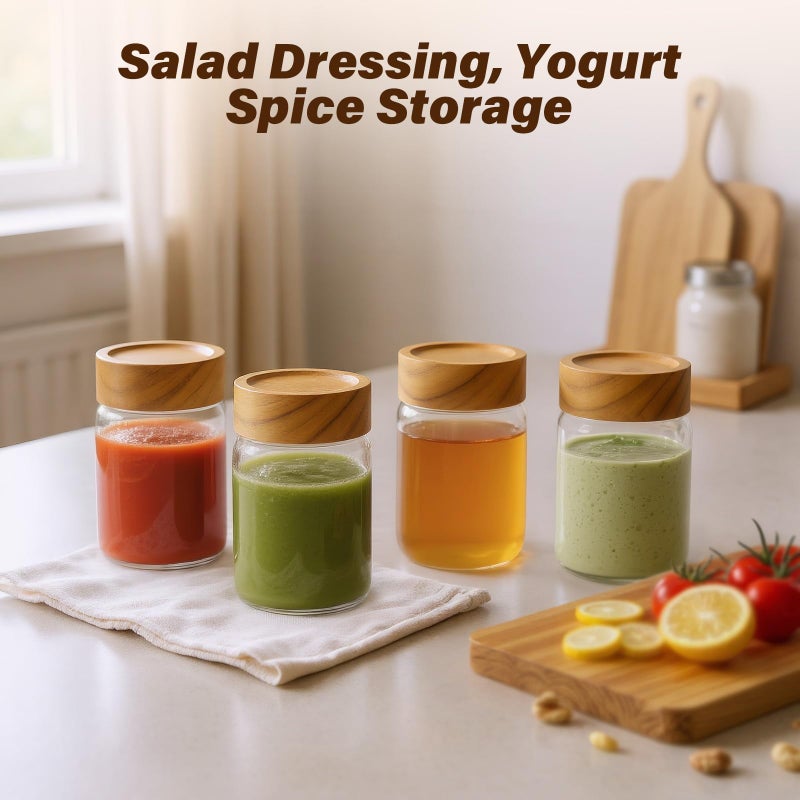 Zoaiirte 6pc 8 fl oz Glass Mason Jars with Acacia Wood Airtight Lids - Food Storage Container Set, Clear Stackable Leakproof Kitchen Canisters for Meal Prep/Snack Organization/Spice Storage - Image 4