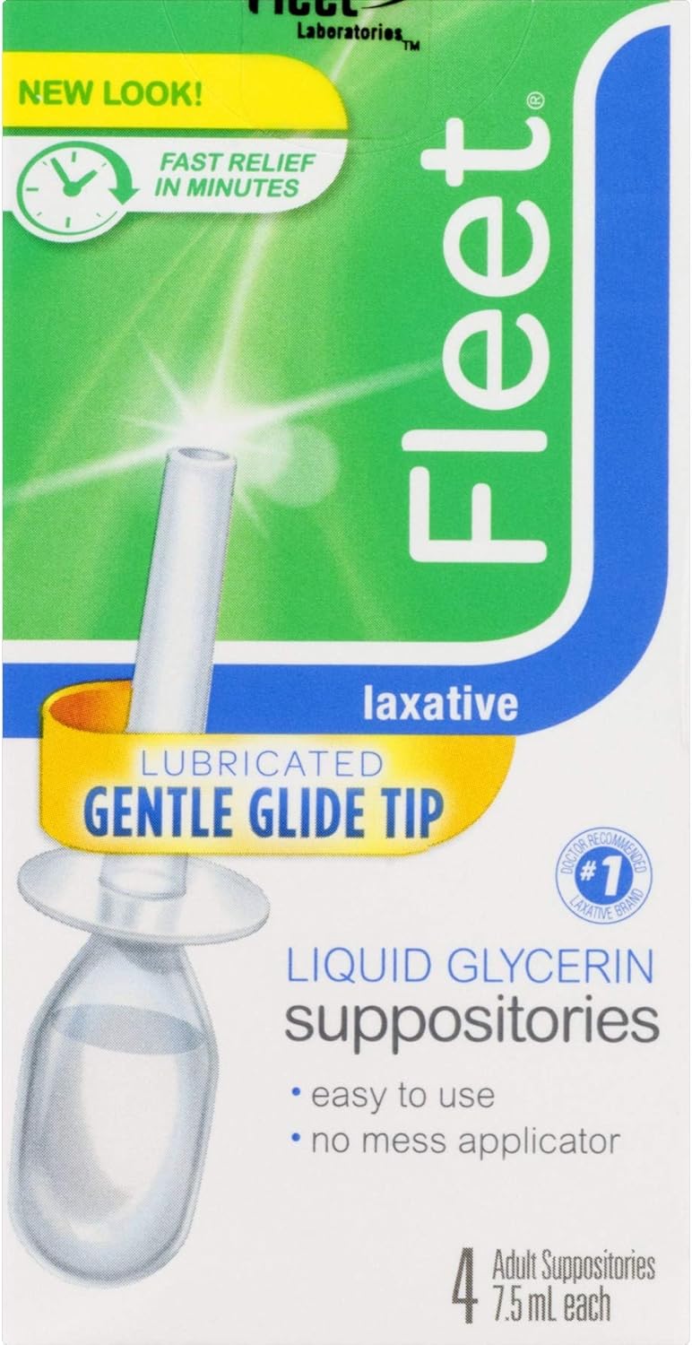 Fleet Fleet Laxative Liquid Glycerin Suppositories | 4 Count | 7.5 ML Each | Pack of 12 | Fast Constipation Relief in Minutes
