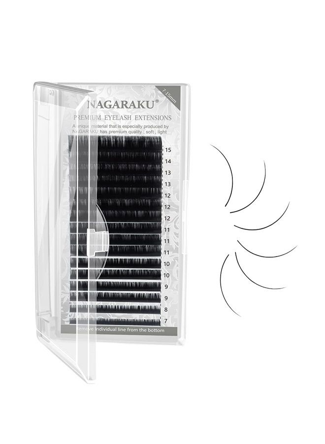 NAGARAKU تمديدات الرموش الفردية 0.20 مم ب curl 7-15 مم مجموعة مختلطة كلاسيكية مات سوداء طبيعية فوكس مينيك 16 صفًا - Image 1