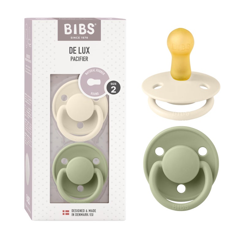 BIBS Pacifiers - De Lux Collection | BPA-Free Baby Pacifier | Made in Denmark | Set of 2 Ivory/Sage Color Premium Soothers | Size 6-18 Months - Image 1