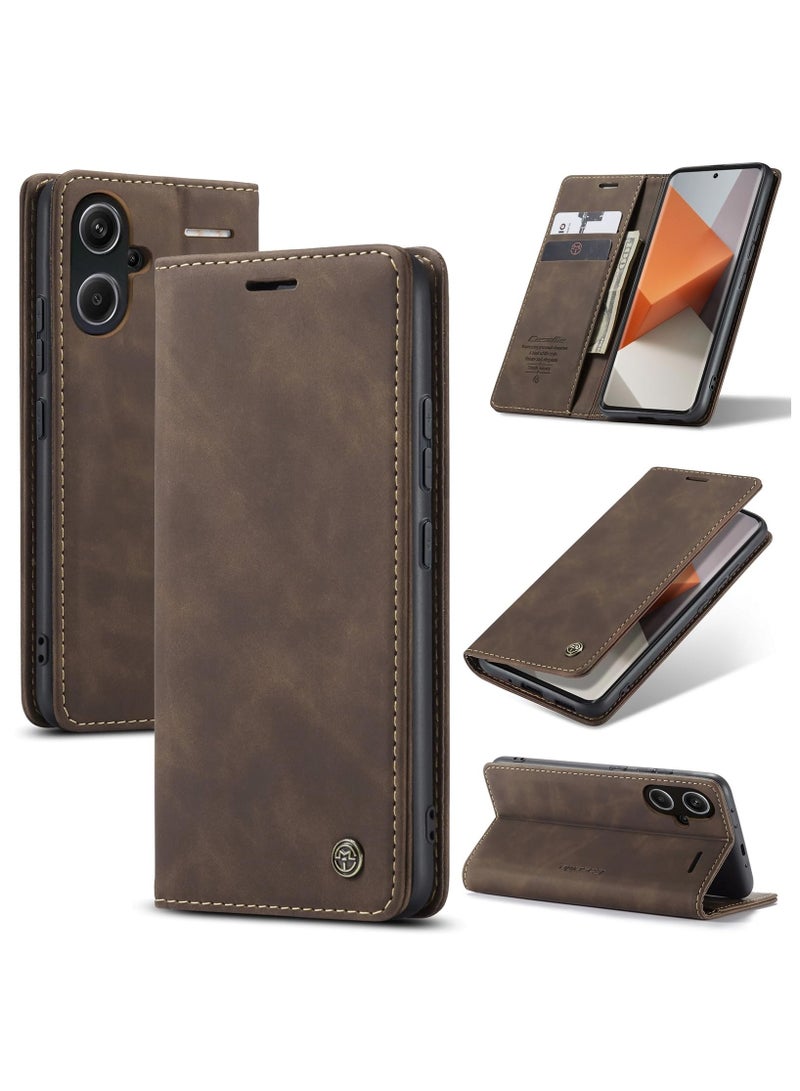 CaseMe Phone Case Luxury PU Leather Design 013 Flip Cover Card Slot Holder Cover For Redmi Note 13 Pro Plus 5G (Coffe)  - Image 1
