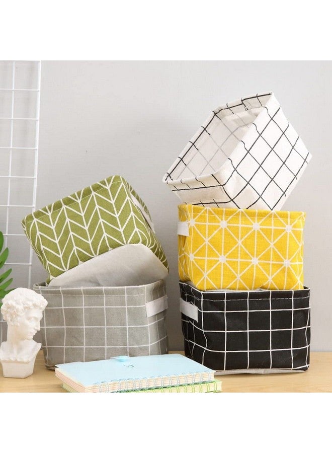 VazzLox (Pack of 5) Foldable Multipurpose Storage Box Small Canvas Fabric Organizer Baskets for Organizing Multi Purpose Storage Organizer Box with Handles Boxes for Storage in Wardrobe (Multi Design)