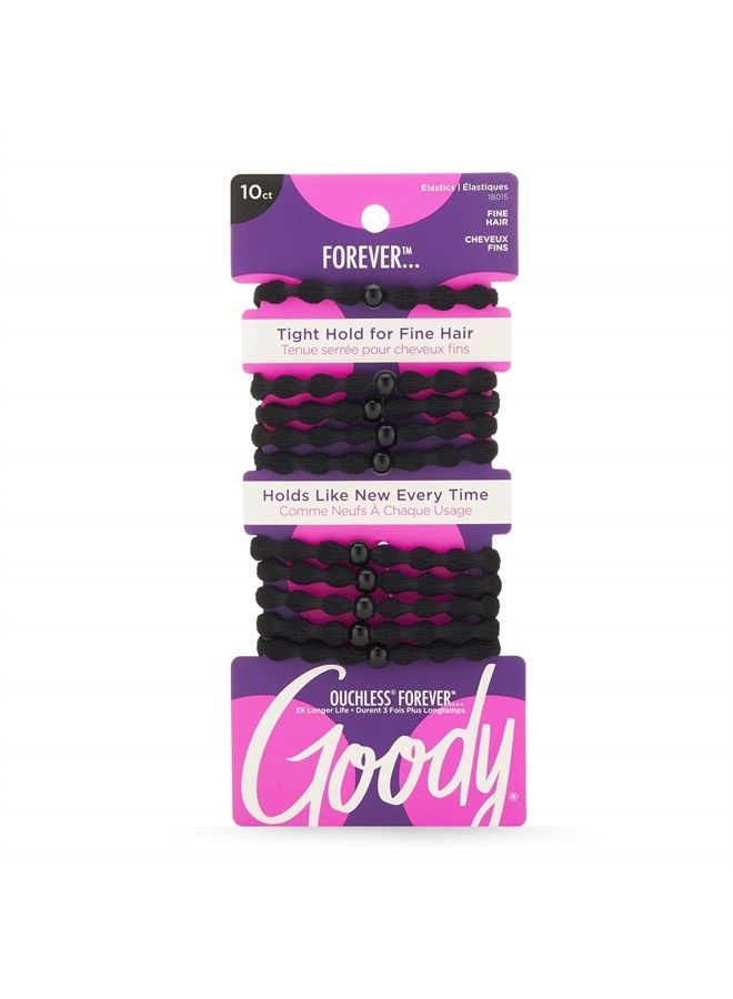 Goody Forever Ouchless Elastic Fine Hair Tie - 10 Count, Black - 4MM for Fine Hair - Hair Accessories for Women and Girls - Perfect for Long Lasting Braids, Ponytails and More - Image 1
