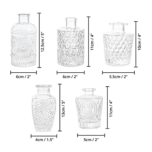 ABOUT SPACE Glass Bud Flower Vase – Pack of 5 Clear Glass Centrepiece for Mini Flowers-Antique Collections for Wedding Decorations Sturdy Textured Drop Shape Table Top Decor for Home, Restaurants - Image 2