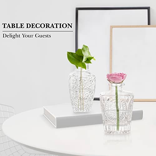 ABOUT SPACE Glass Bud Flower Vase – Pack of 5 Clear Glass Centrepiece for Mini Flowers-Antique Collections for Wedding Decorations Sturdy Textured Drop Shape Table Top Decor for Home, Restaurants - Image 5