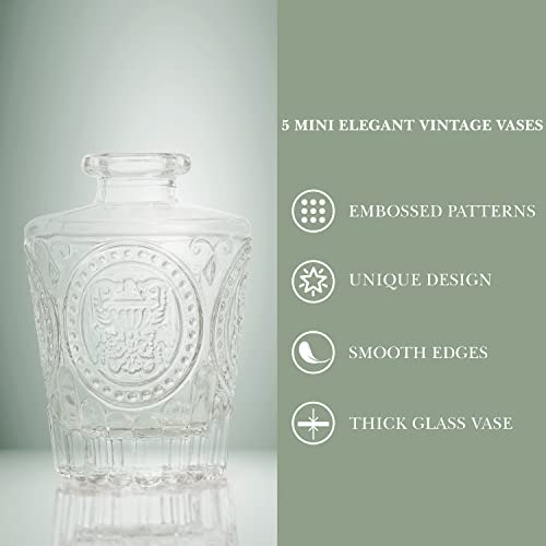 ABOUT SPACE Glass Bud Flower Vase – Pack of 5 Clear Glass Centrepiece for Mini Flowers-Antique Collections for Wedding Decorations Sturdy Textured Drop Shape Table Top Decor for Home, Restaurants - Image 3