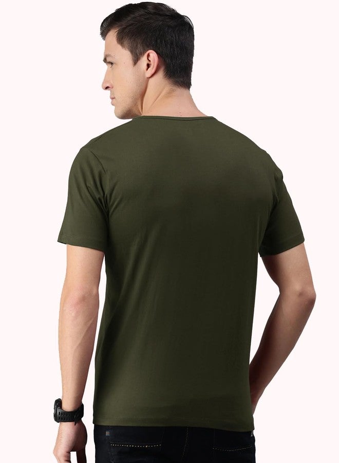 LAZYCHUNKS® Solid Men Cotton Blend Super Combed Henley Neck T-Shirt Half Sleeve | Regular Fit Cotton Blend Tshirt for Men | Half Sleeves | Plain - Regular Fit (Available in Combo Packs) Olive Green - Image 3