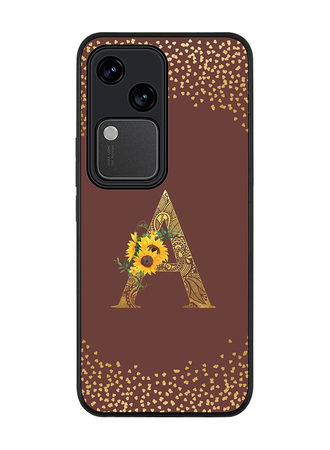 Stylizedd Rugged Black edge case for Vivo V30 5G, Flexible Cover -  Custom Monogram Initial Letter Mandala Floral Pattern Alphabet - A  (Brown ) - Image 1