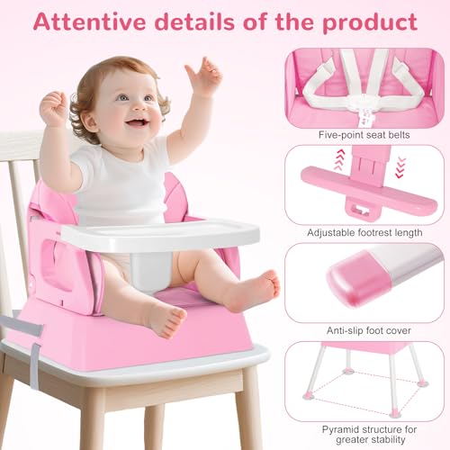 BOSEDSANG 4-in-1 Baby High Chair, Convertible Highchair for Babies and Toddlers, Portable High Chair with Foldable Design, Booster Seat for Kitchen, Dining & Outdoor Use, Easy to Clean & Storage(Pink) - Image 3