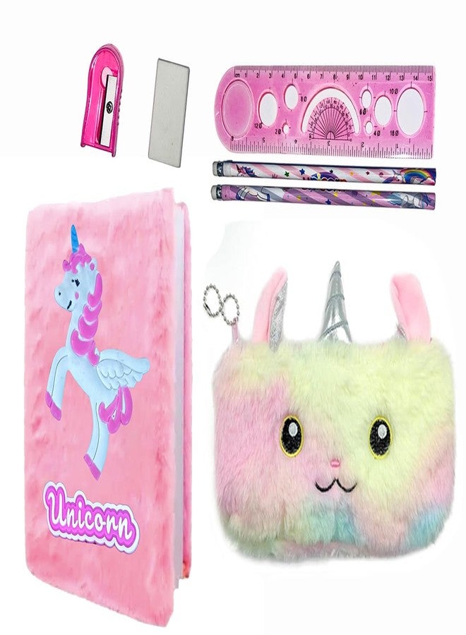 Lata Girls' Unicorn Diary A6 Set with Unicorn Pouch,Pencils, Ruler, Eraser, and Plush Toy