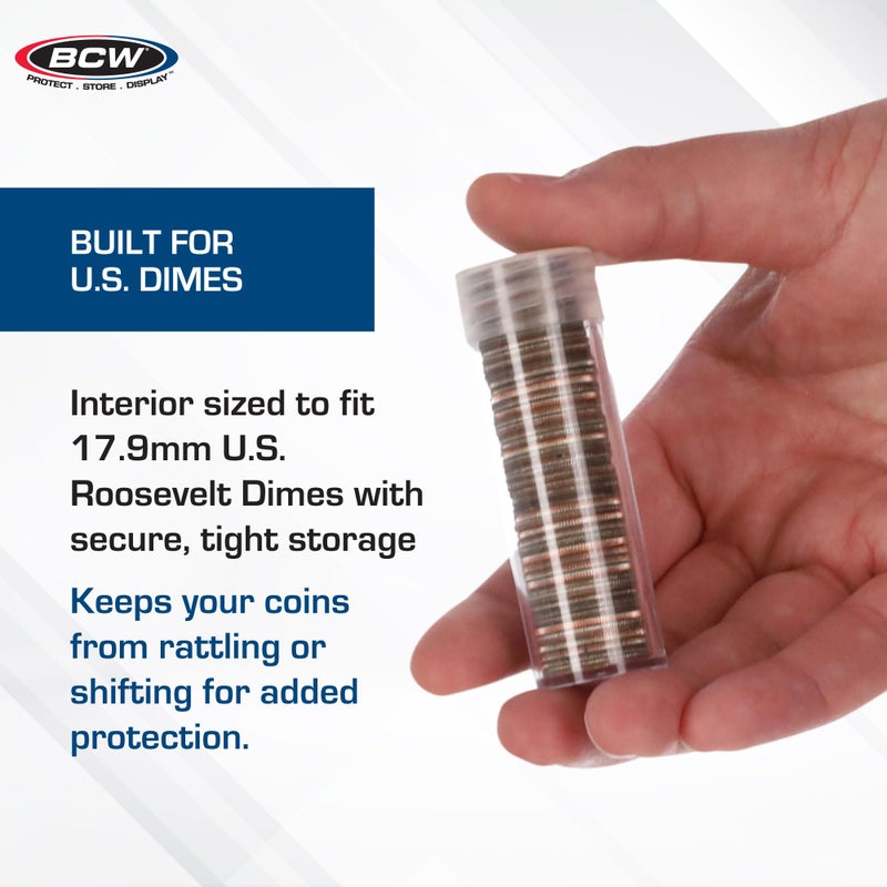 BCW Coin Tubes for Dimes - 10ct | Holds "Roosevelt" Dime | Durable Plastic Tube Coin Holders | Coin Collecting Supplies | Dime Coin Tubes | Coin Storage Tubes with Airtight Lids - Image 4