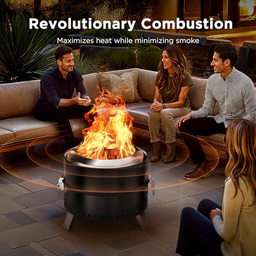 Ciays Smokeless Firepit, 21 Inch Fire Pit for Camping with Patented Technology, Portable Fire Pit for Outside with Steel Grill Rack, Fire Poker, and Bag, Easy Setup and Storage, Wood Burning (Black) - Image 2