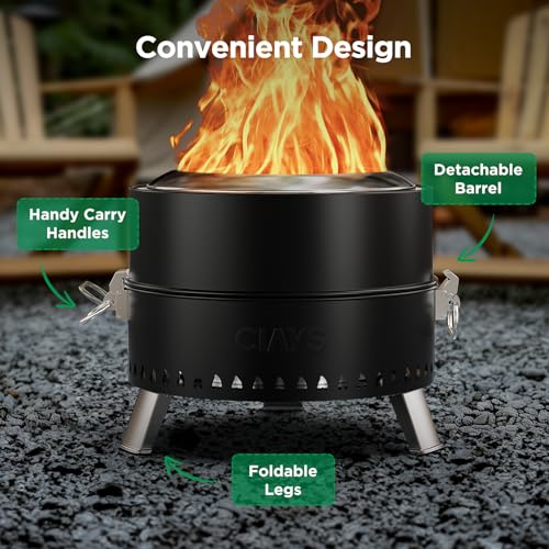 Ciays Smokeless Firepit, 21 Inch Fire Pit for Camping with Patented Technology, Portable Fire Pit for Outside with Steel Grill Rack, Fire Poker, and Bag, Easy Setup and Storage, Wood Burning (Black) - Image 5