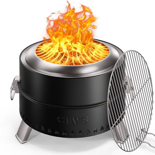 Ciays Smokeless Firepit, 21 Inch Fire Pit for Camping with Patented Technology, Portable Fire Pit for Outside with Steel Grill Rack, Fire Poker, and Bag, Easy Setup and Storage, Wood Burning (Black) - Image 1