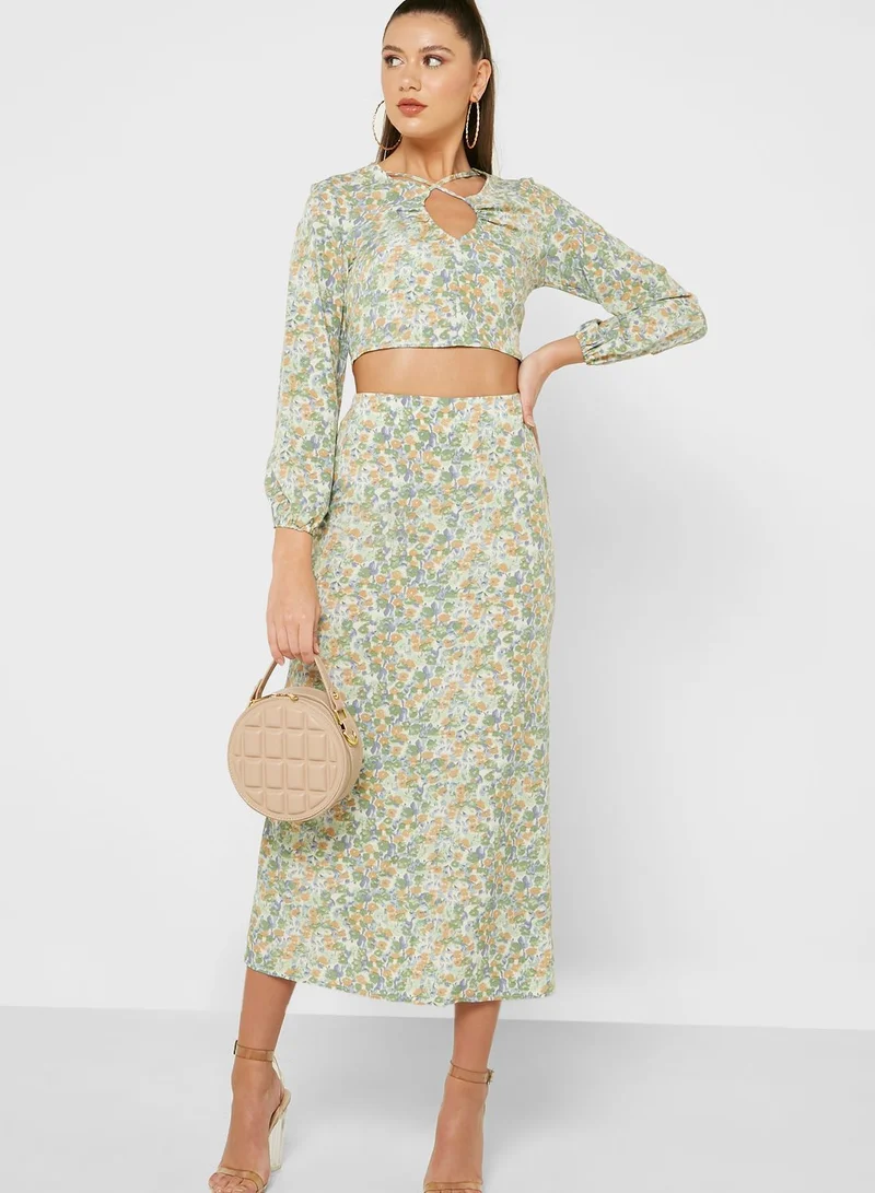 Ginger Printed Top And Skirt Set