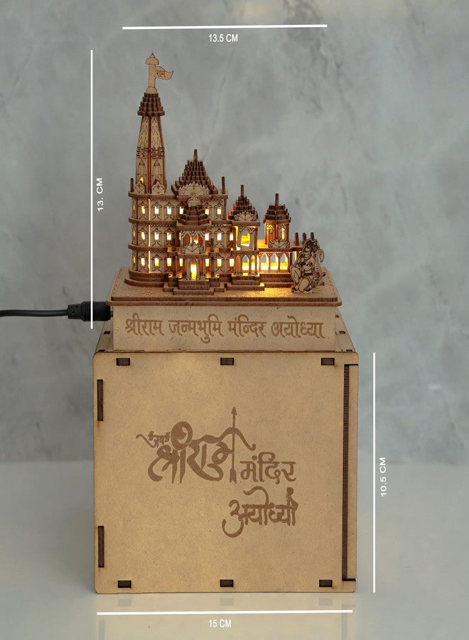 LASER ART فن الليزر، نموذج رام ماندير أيوديا المضيء ثلاثي الأبعاد مصنوع من خشب MDF مع محول طاقة، يتميز بهندسة معمارية معقدة وعلبة هدايا متينة، مثالي لتزيين معبد المنزل وتقديم الهدايا الروحية. - Image 4