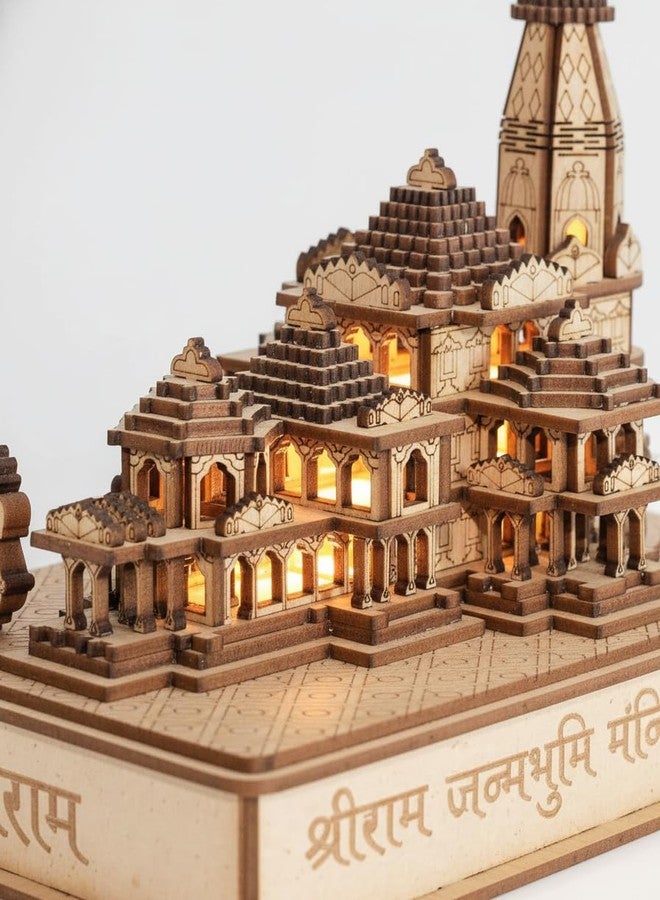 LASER ART فن الليزر، نموذج رام ماندير أيوديا المضيء ثلاثي الأبعاد مصنوع من خشب MDF مع محول طاقة، يتميز بهندسة معمارية معقدة وعلبة هدايا متينة، مثالي لتزيين معبد المنزل وتقديم الهدايا الروحية. - Image 2