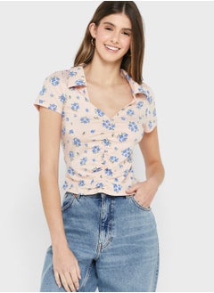 Polo Neck Ruched Crop Top