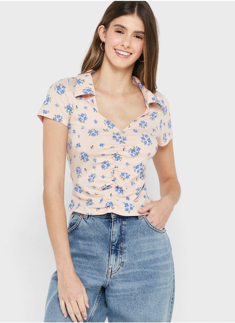 MONKI - Polo Neck Ruched Crop Top - Image 1