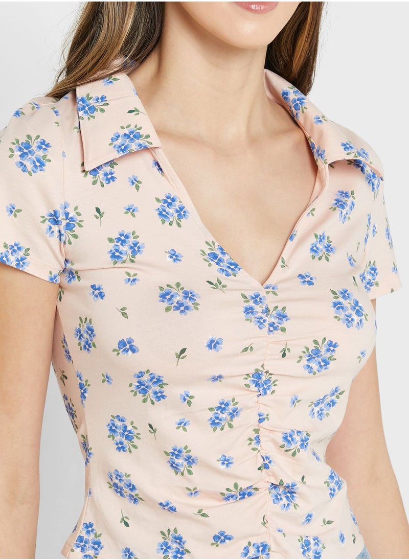 MONKI - Polo Neck Ruched Crop Top - Image 1