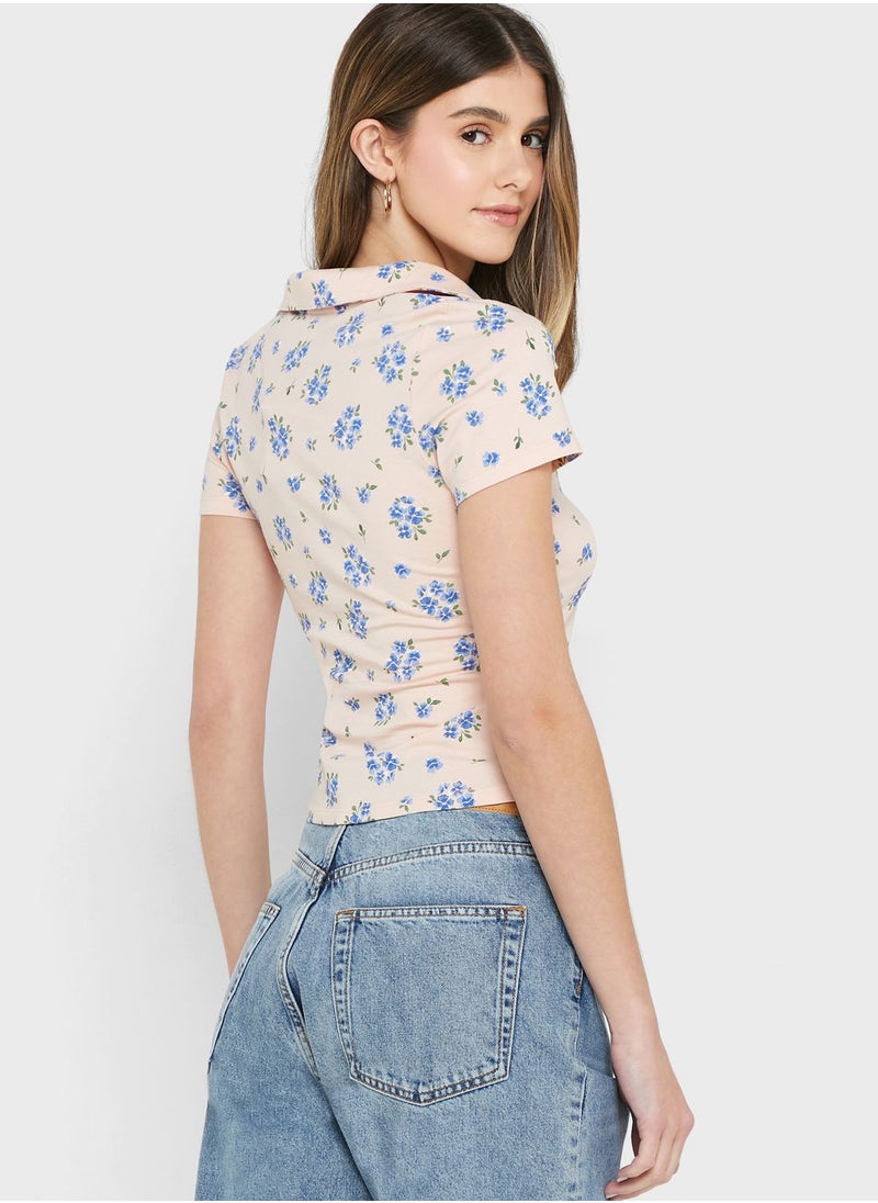 MONKI - Polo Neck Ruched Crop Top - Image 1