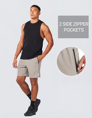 COOFANDY Men's Athletic Running Shorts Quick Dry 7" Workout Gym Short Lightweight Active Sport Short for Tennis Hiking Stone Large - Image 4