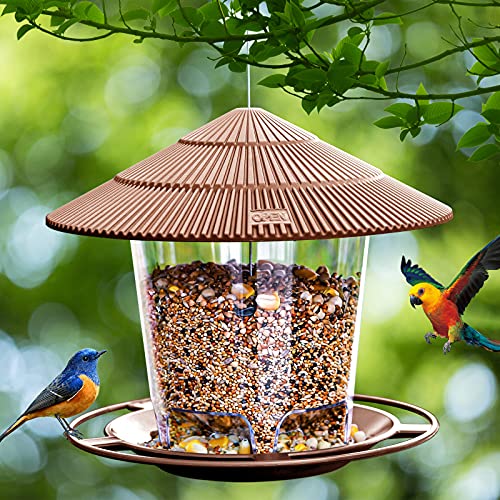 Hanizi Bird Feeder Outdoor Hanging for Wild Bird Seed, Brown - Image 3