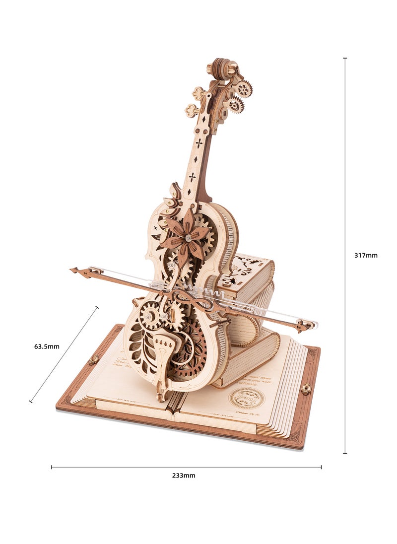 Robotime ROKR Scale Cello Music Box AMK63, Assembly Brain Teaser 3D Wooden Puzzle DIY Build Model Crafts Kits, Unique Home Decor Birthday Gifts Hobby for Teens or Adults  - Image 1