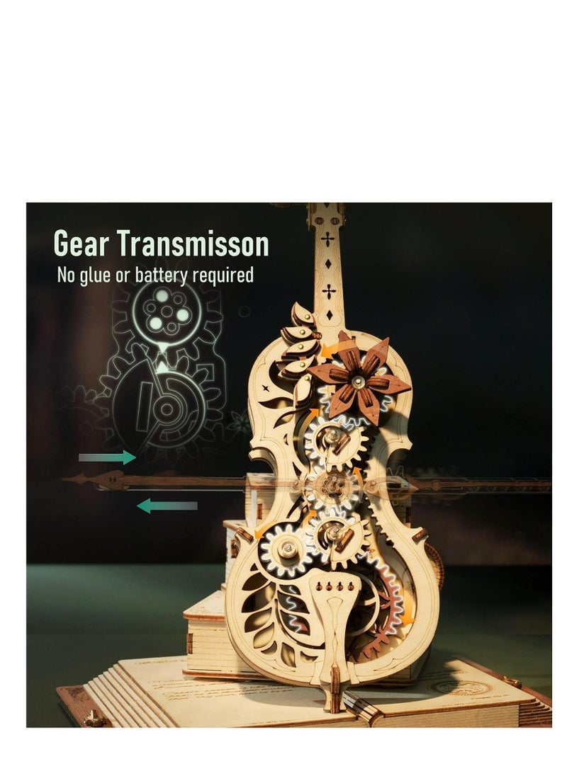 Robotime ROKR Scale Cello Music Box AMK63, Assembly Brain Teaser 3D Wooden Puzzle DIY Build Model Crafts Kits, Unique Home Decor Birthday Gifts Hobby for Teens or Adults  - Image 4
