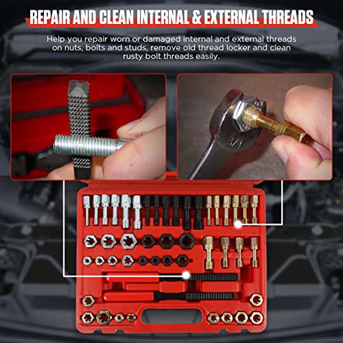 KAISAL Thread Chaser Set 48PCS Thread Repair Tool Kit UNC/UNF/Metric Thread Chaser Rethreading Kit Anti-rust Thread Restorer Kit with 24 Dies, 22 Taps and 2 Thread Files with Detachable Cap, Tap And Die Set - Image 3