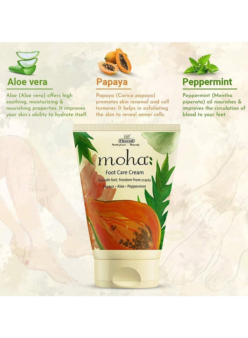 moha: Foot Cream For Rough, Dry and Cracked Heel, Feet Cream For Heel Repair With Benefits Of AleoVera, Papaya & Peppermint Each 100 gram (Pack of 2)