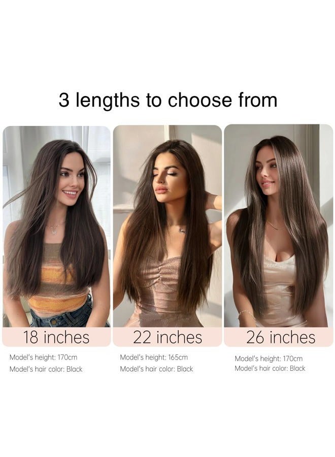 StrRid Dark Brown Clip in Hair Extensions 26 Inch Invisible Long Synthetic Extension 5PCS Straight Fake Heat Resistant Clips on Hairpieces for Women Girls Weddings Party Daily Use Full Head 8.1 Oz - Image 5