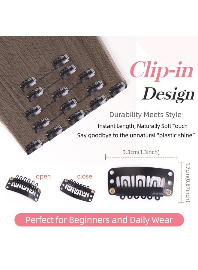 StrRid Dark Brown Clip in Hair Extensions 26 Inch Invisible Long Synthetic Extension 5PCS Straight Fake Heat Resistant Clips on Hairpieces for Women Girls Weddings Party Daily Use Full Head 8.1 Oz - Image 4