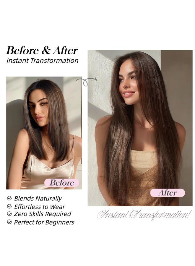 StrRid Dark Brown Clip in Hair Extensions 26 Inch Invisible Long Synthetic Extension 5PCS Straight Fake Heat Resistant Clips on Hairpieces for Women Girls Weddings Party Daily Use Full Head 8.1 Oz - Image 3