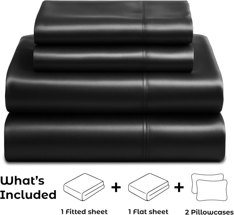 Pure Bedding Satin Sheets Queen [4-Piece, Black] Hotel Luxury Silky Bed Sheets - Extra Soft 1800 Microfiber Sheet Set, Wrinkle, Fade, Deep Pocket Fitted Sheet, Flat Sheet, Pillow Cases - Image 4