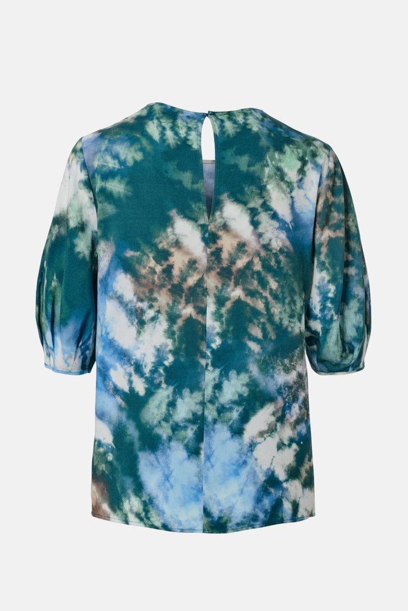 Tchibo Women Round Neck Short Sleeve Tie Dye Top, Teal Combo - Image 2
