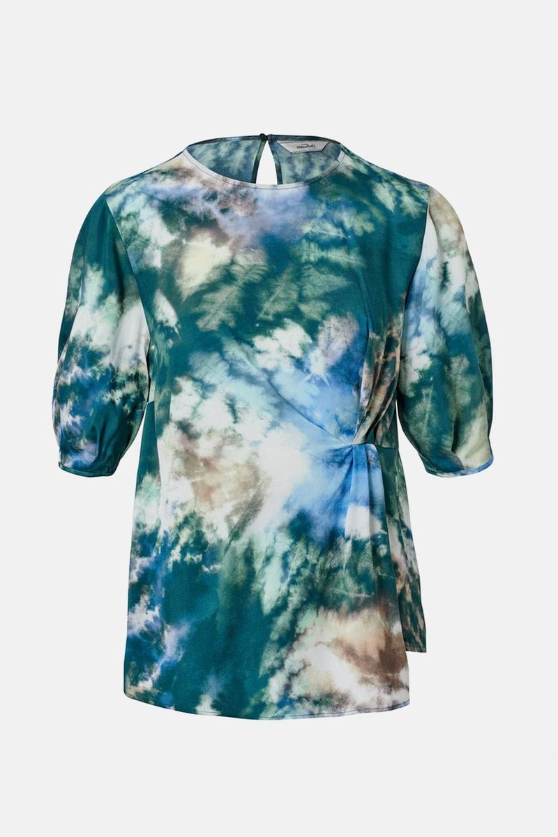 Tchibo Women Round Neck Short Sleeve Tie Dye Top, Teal Combo - Image 3